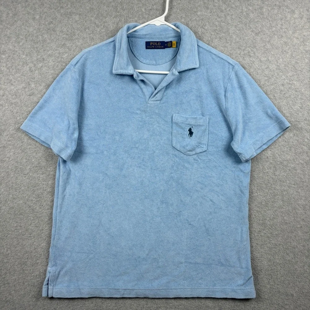 Polo Ralph Lauren Shirt Mens Medium Custom Fit Terry Cloth Johnny Collar Resort